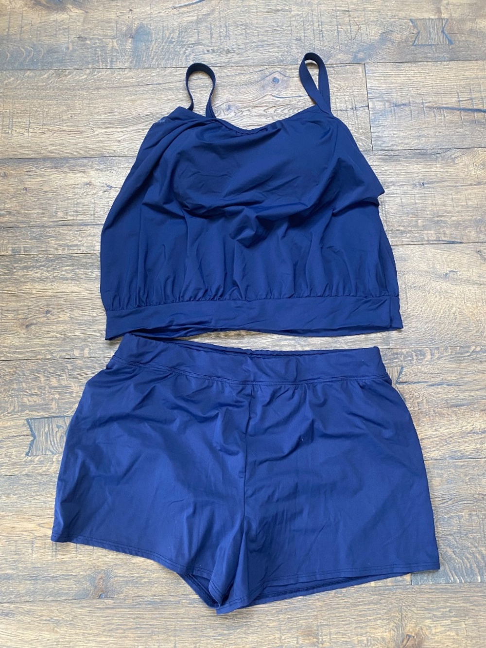 Lands' End Navy Blue Blouson Tankini & Swim Board Shorts Two-Piece Set - 18W
